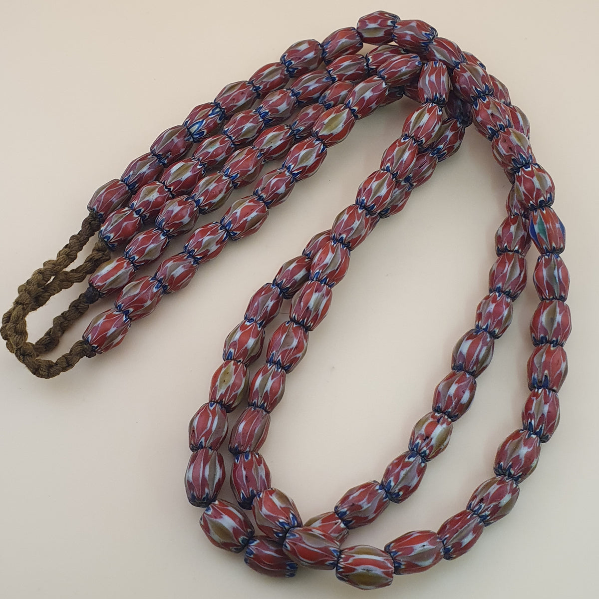 Antique Venetian Style Red & Brown Chevron Glass Beads Strands
