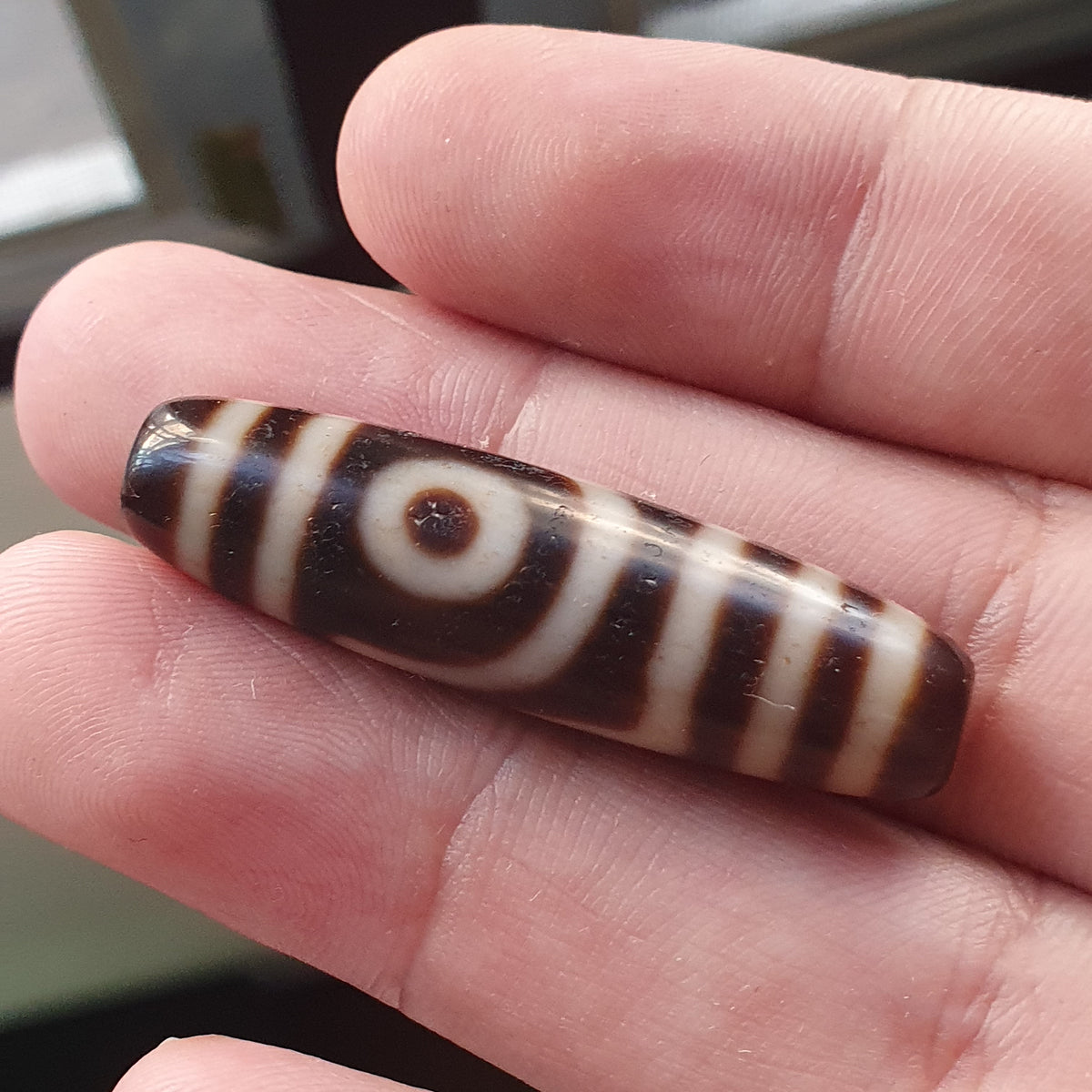 Antike 2-Augen Himalaya Tibet Achat Dzi Perlen Amulett Anhänger
