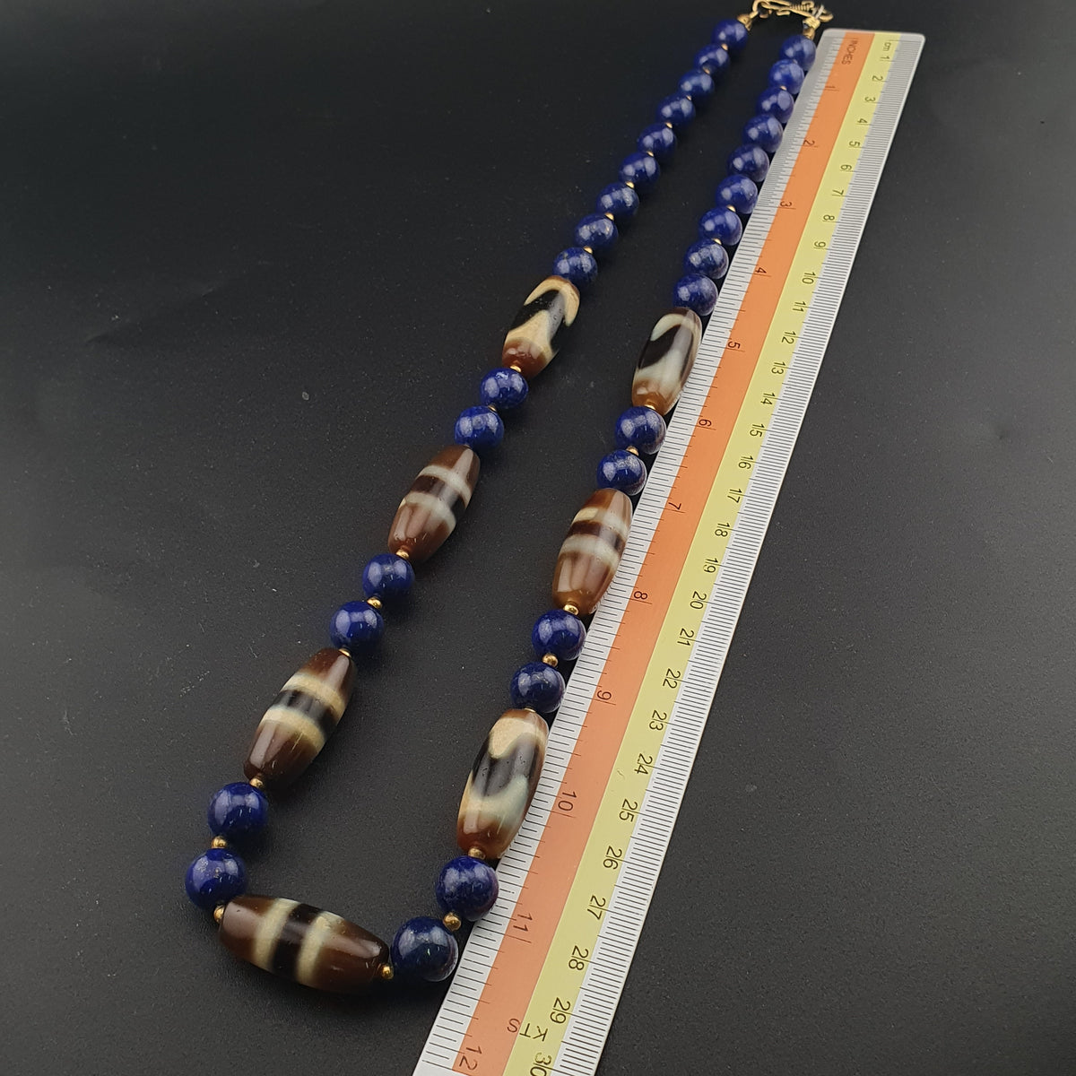 Collier en Agate, Lapis-Lazuli du Tibet, motif zigzag et rayures, style vintage