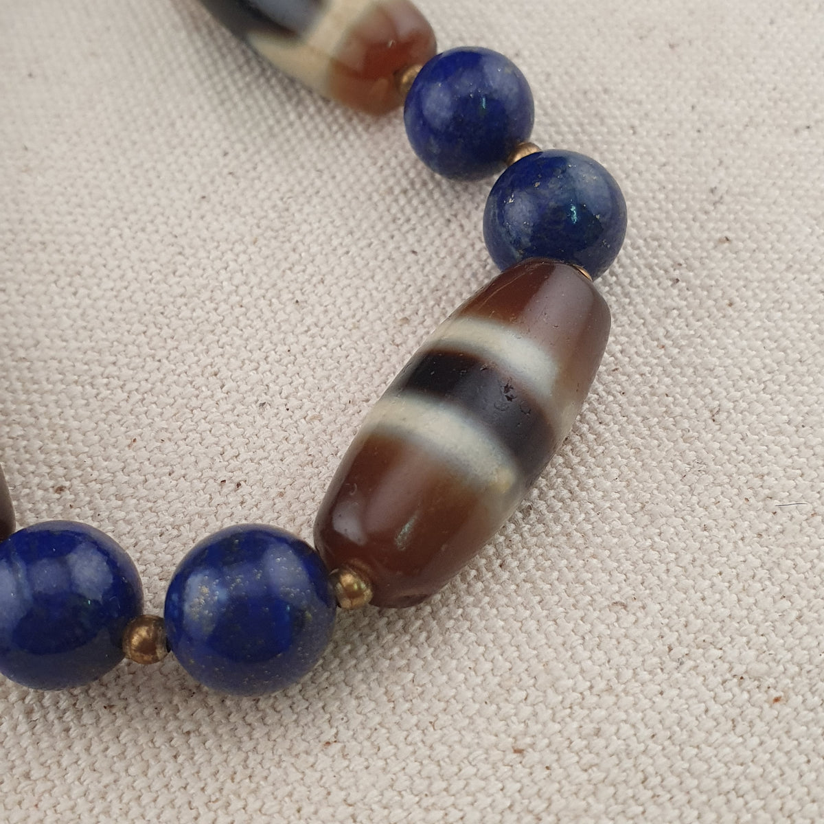Collier en Agate, Lapis-Lazuli du Tibet, motif zigzag et rayures, style vintage