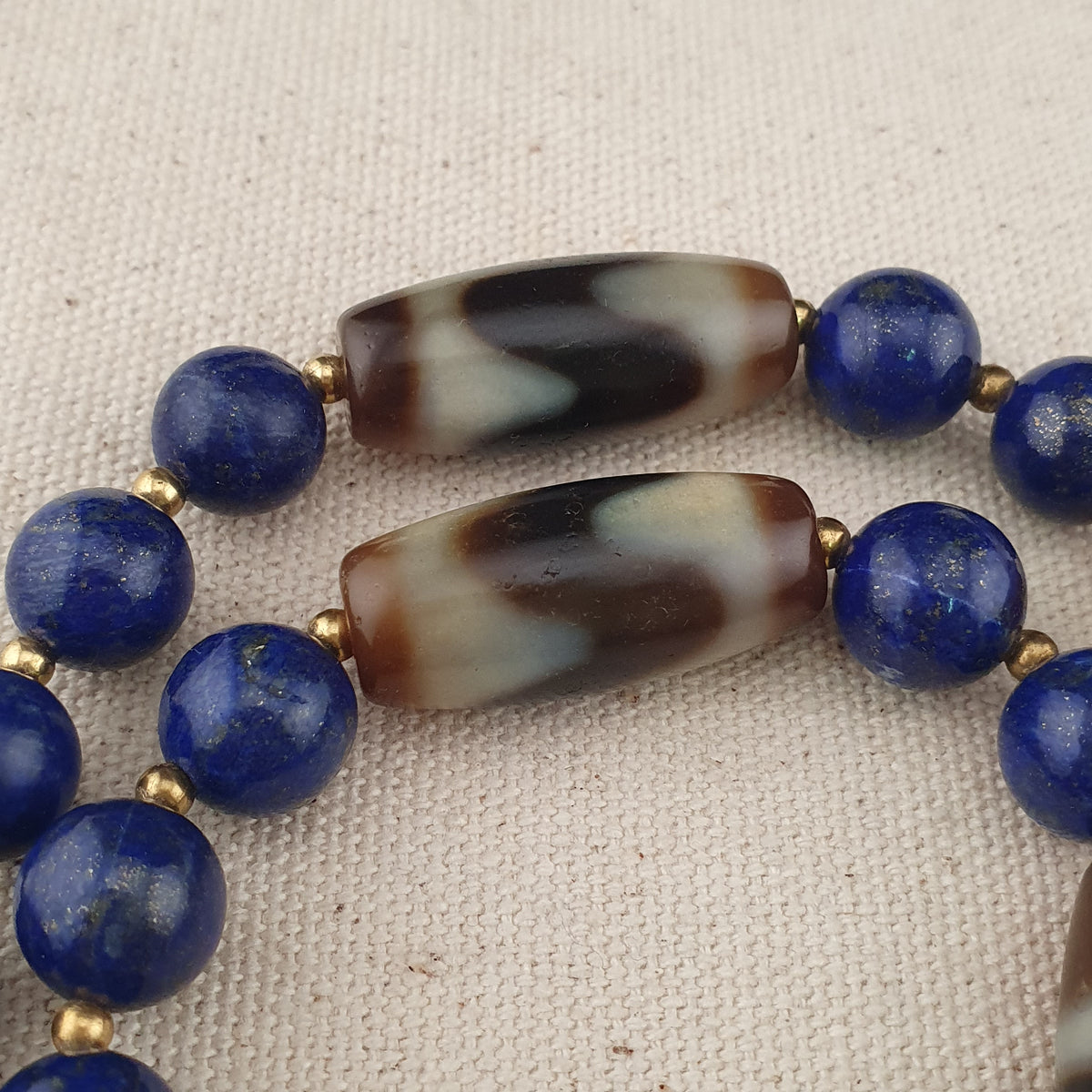 Collier en Agate, Lapis-Lazuli du Tibet, motif zigzag et rayures, style vintage