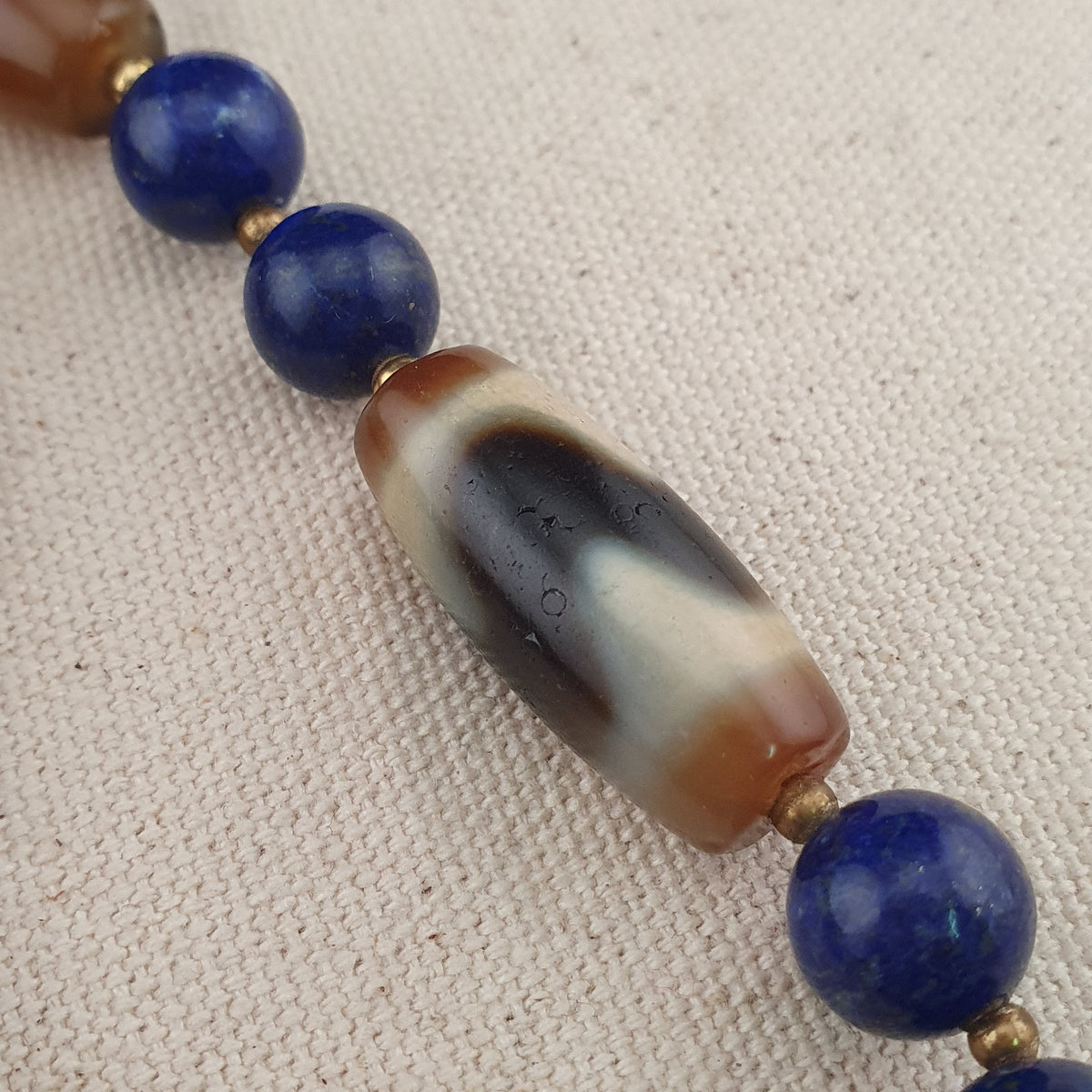 Collier en Agate, Lapis-Lazuli du Tibet, motif zigzag et rayures, style vintage