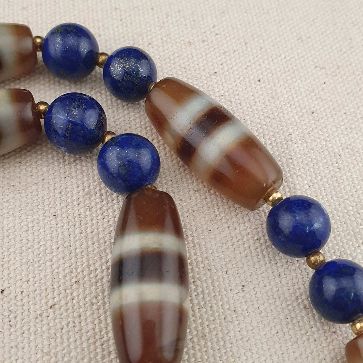 Collier en Agate, Lapis-Lazuli du Tibet, motif zigzag et rayures, style vintage
