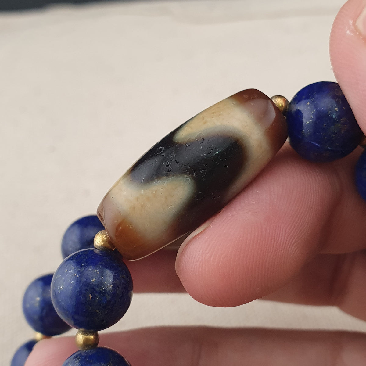 Collier en Agate, Lapis-Lazuli du Tibet, motif zigzag et rayures, style vintage
