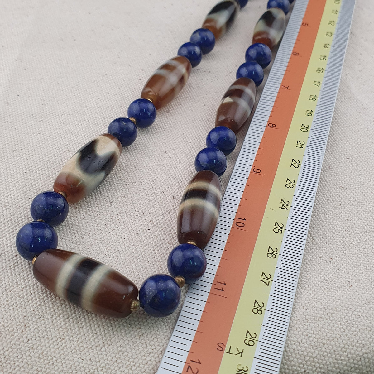 Collier en Agate, Lapis-Lazuli du Tibet, motif zigzag et rayures, style vintage