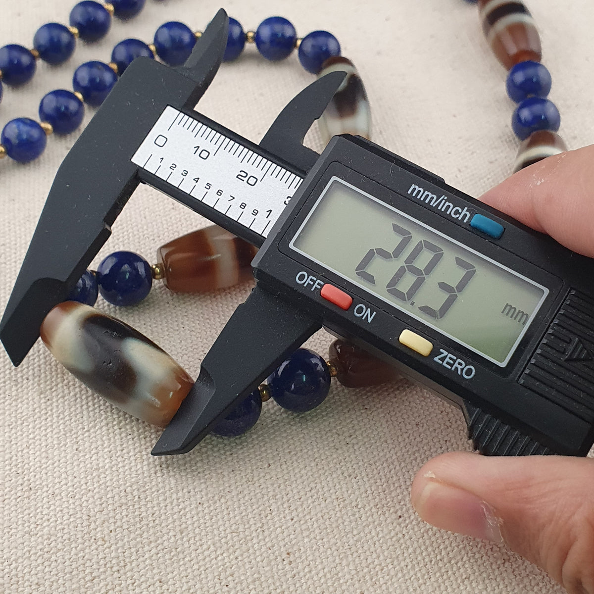 Collier en Agate, Lapis-Lazuli du Tibet, motif zigzag et rayures, style vintage