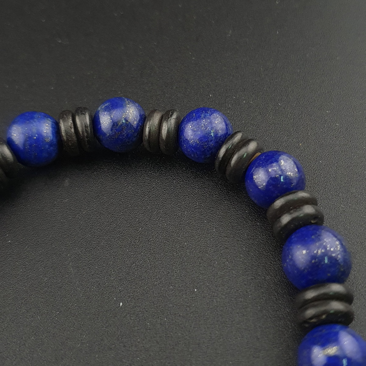 Bracelet perles agate himalayenne 2 yeux et lapis-lazuli vintage