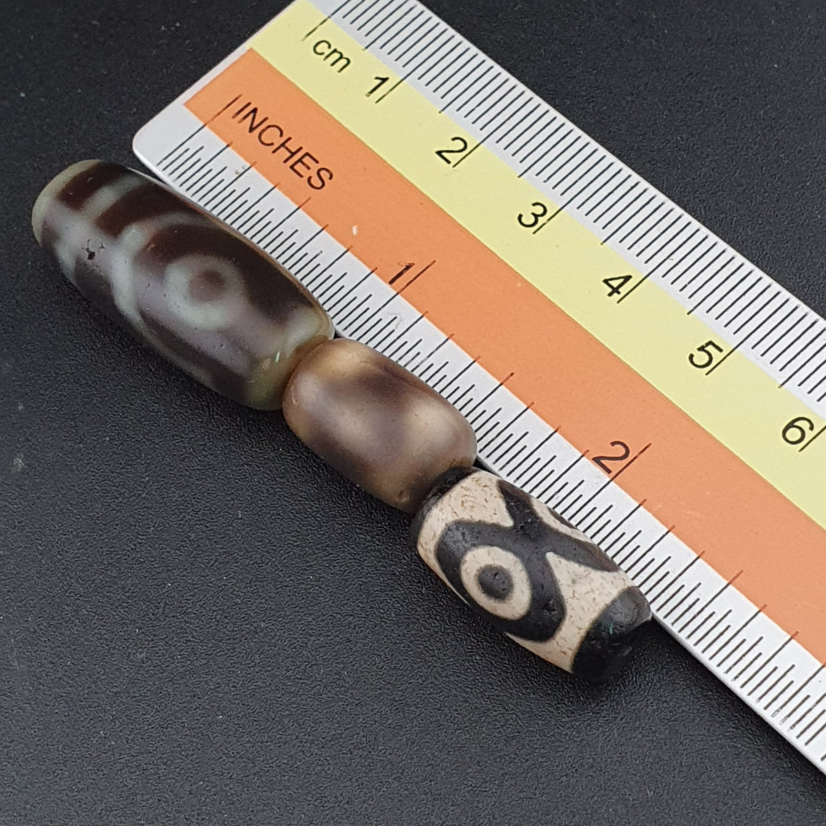 Vintage 2 Eyes Himalayan Tibetan Agate Dzi bead Amulet Lot of 3