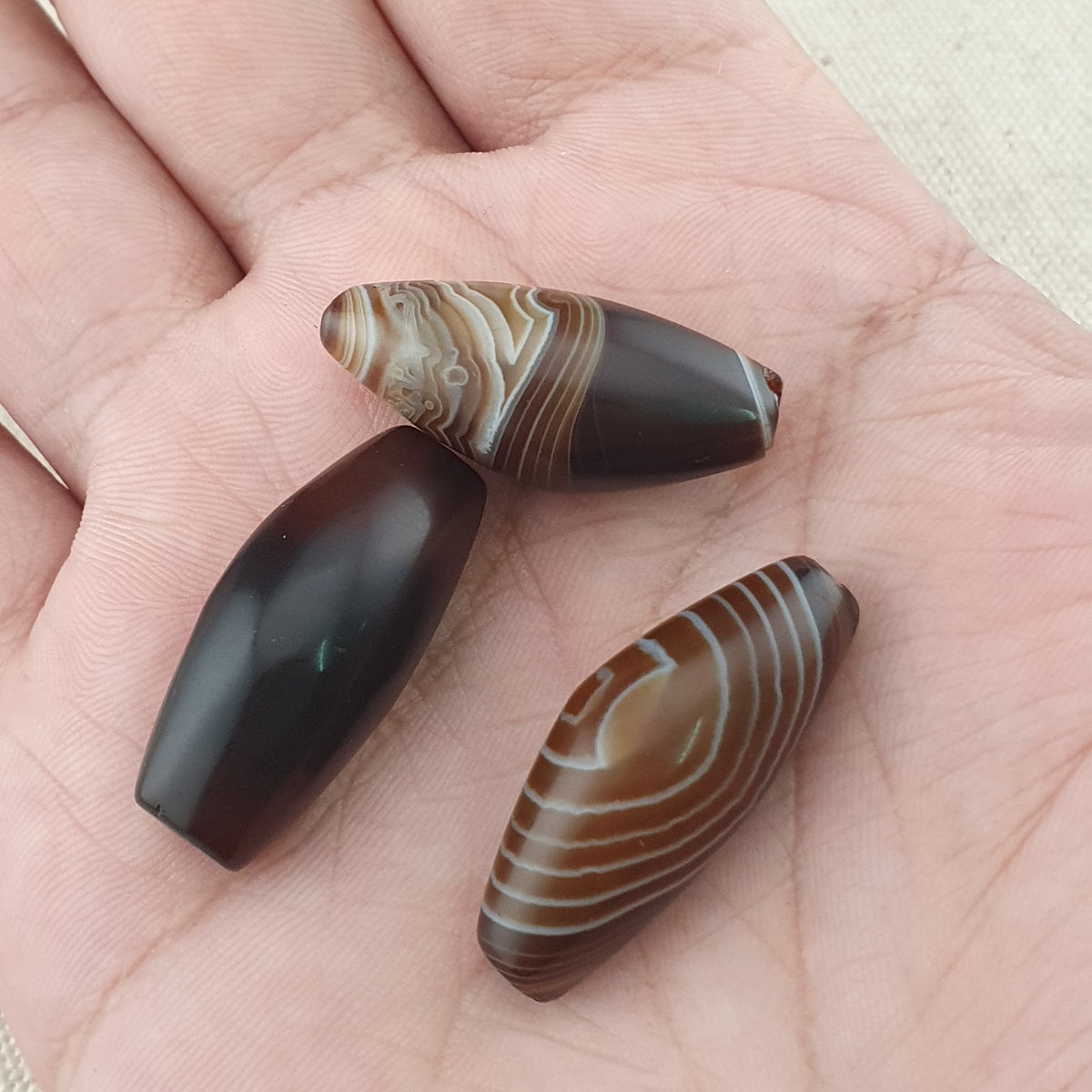 Vintage Natural Eye Suliemani Agate Beads Amulet Lot Of 3