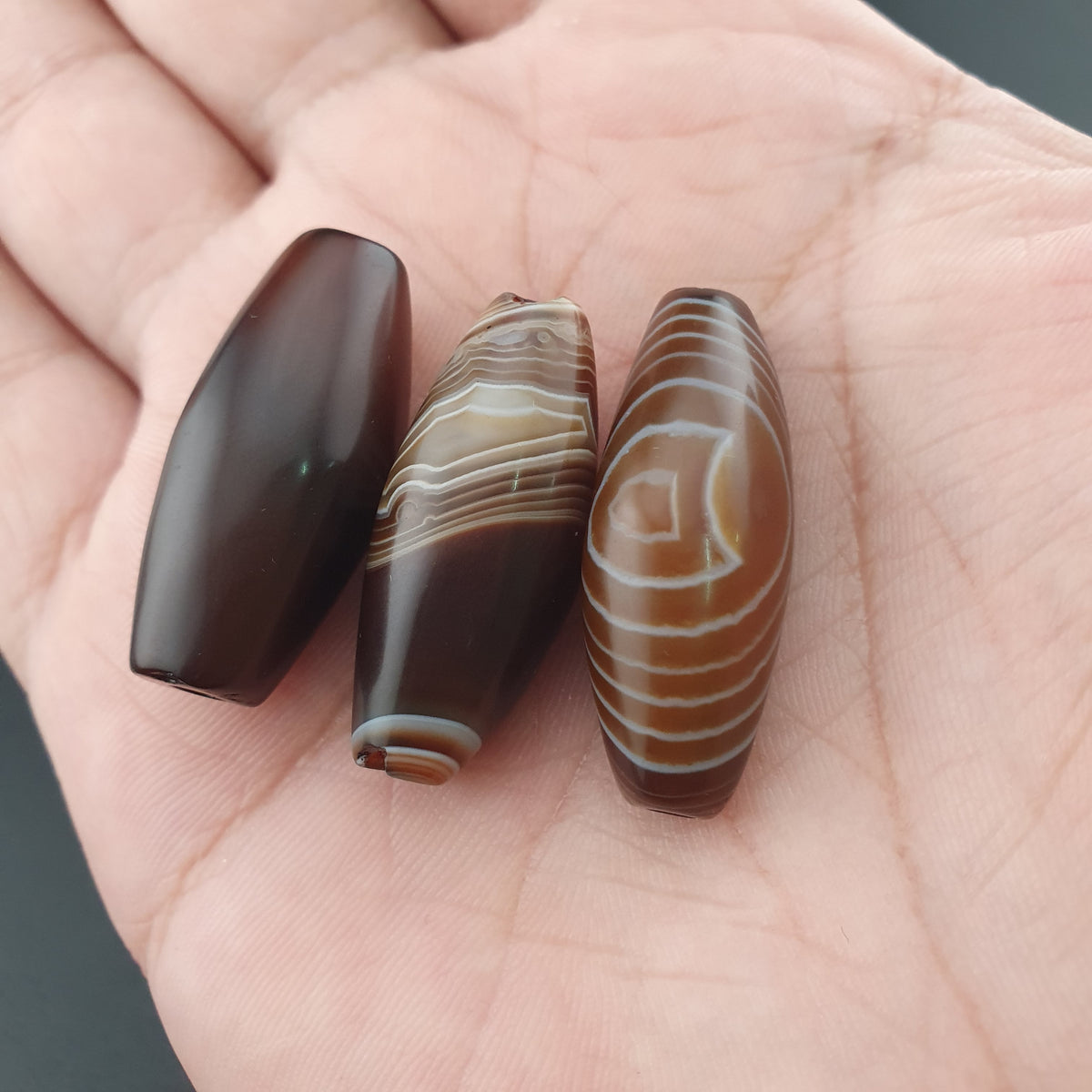 Vintage Natural Eye Suliemani Agate Beads Amulet Lot Of 3