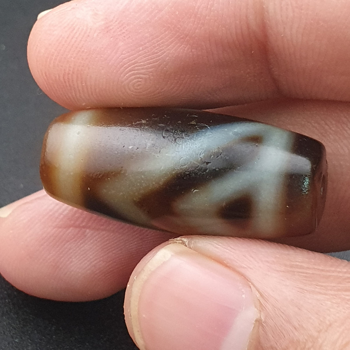 Vintage Himalayan Tibetan 1 Eye Agate Unique Pattern Dzi Bead Amulet