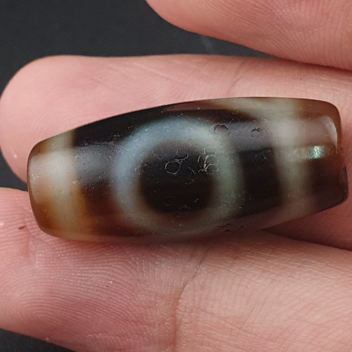 Vintage Himalayan Tibetan 1 Eye Agate Unique Pattern Dzi Bead Amulet