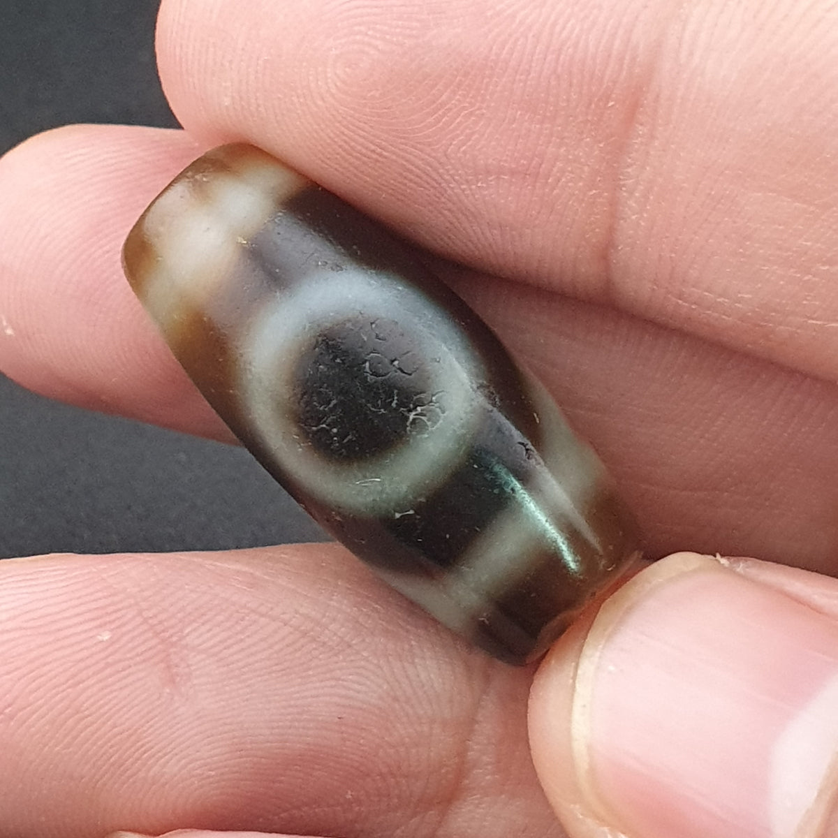 Vintage Himalayan Tibetan 1 Eye Agate Unique Pattern Dzi Bead Amulet