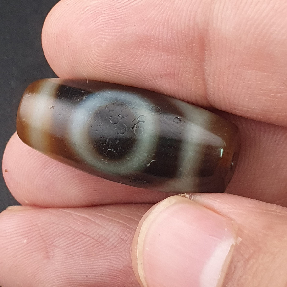 Vintage Himalayan Tibetan 1 Eye Agate Unique Pattern Dzi Bead Amulet