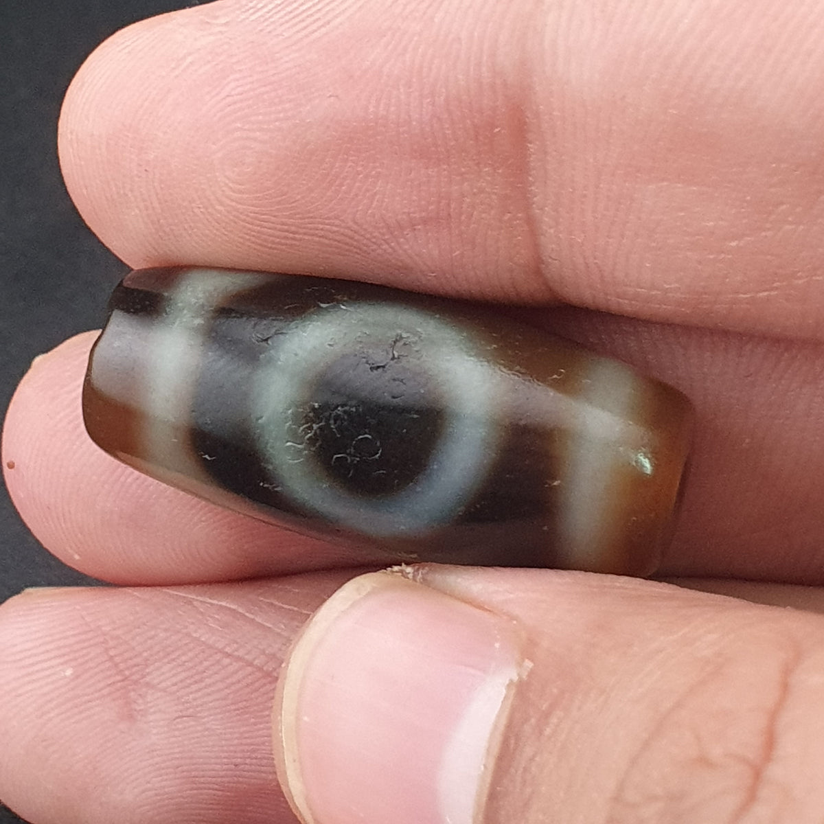 Vintage Himalayan Tibetan 1 Eye Agate Unique Pattern Dzi Bead Amulet
