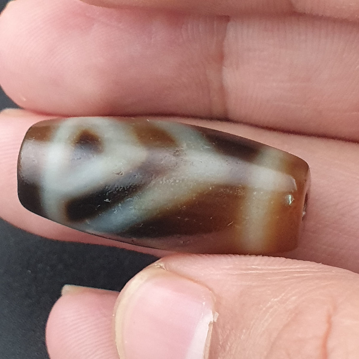 Vintage Himalayan Tibetan 1 Eye Agate Unique Pattern Dzi Bead Amulet