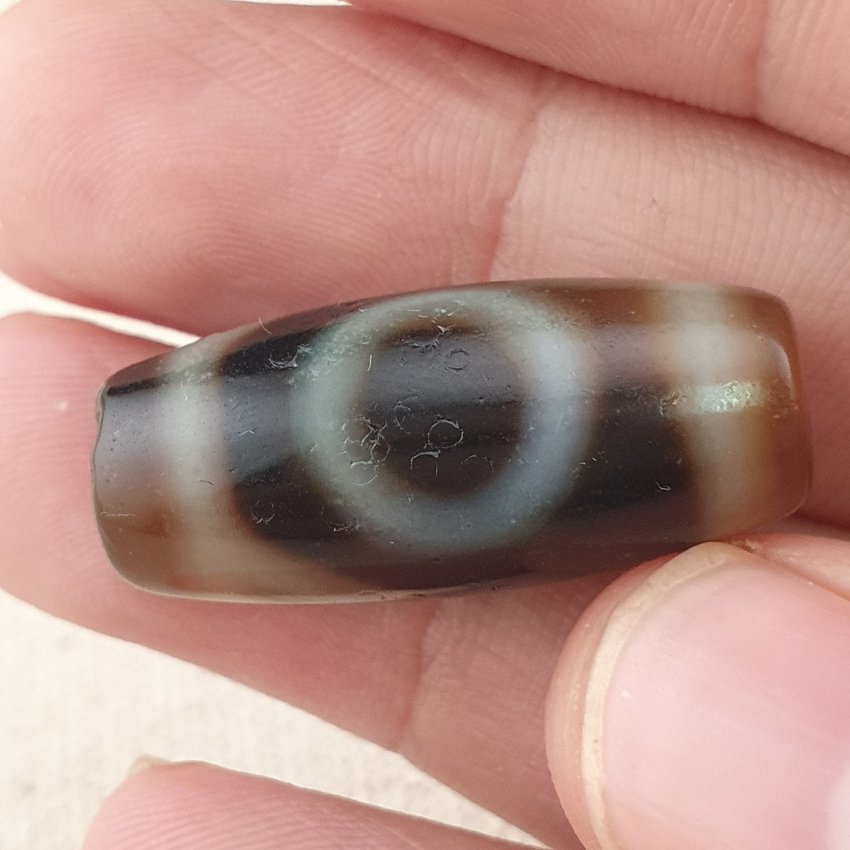 Vintage Himalayan Tibetan 1 Eye Agate Unique Pattern Dzi Bead Amulet