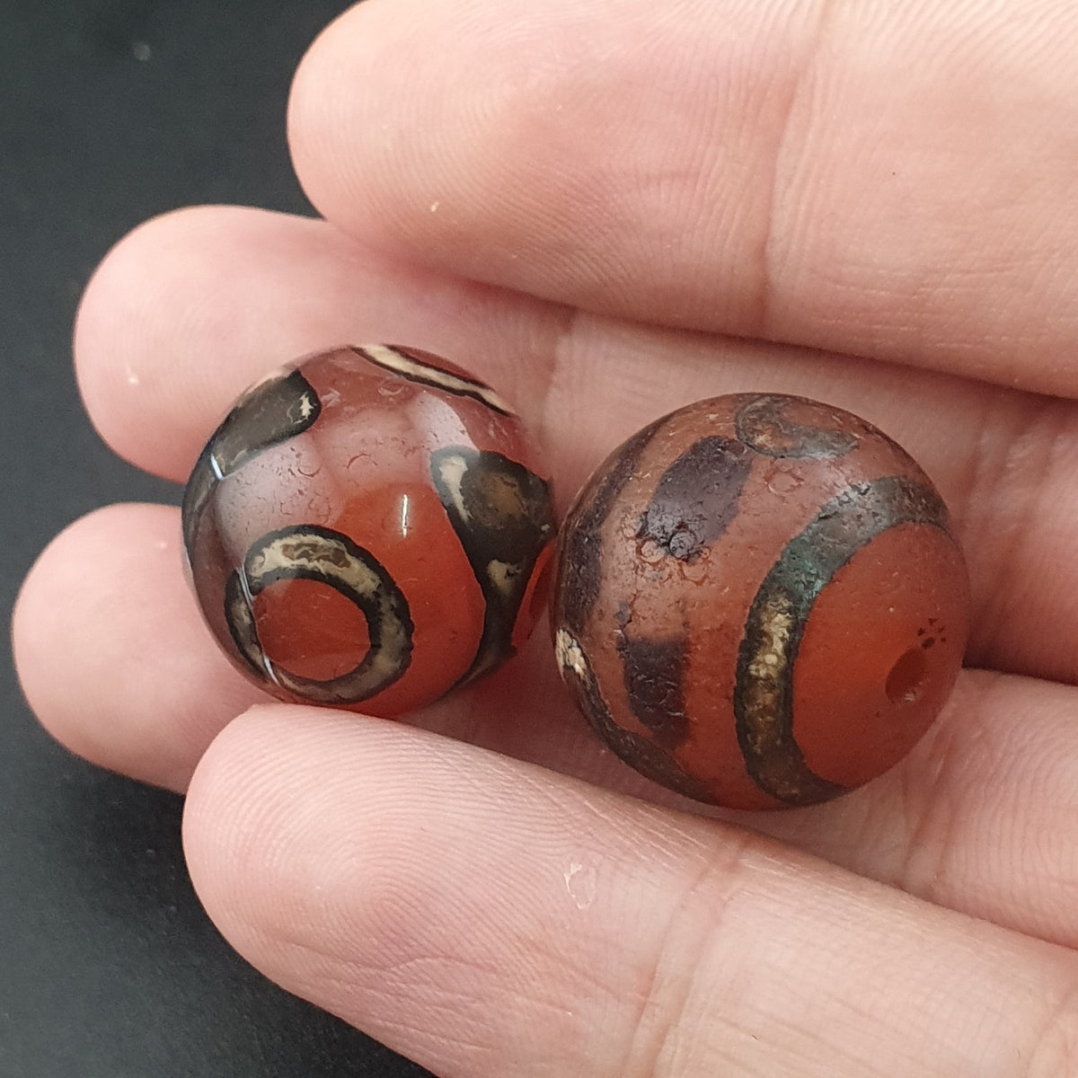 Vintage Etched Carnelian Agate Unique Pattern Beads Amulets