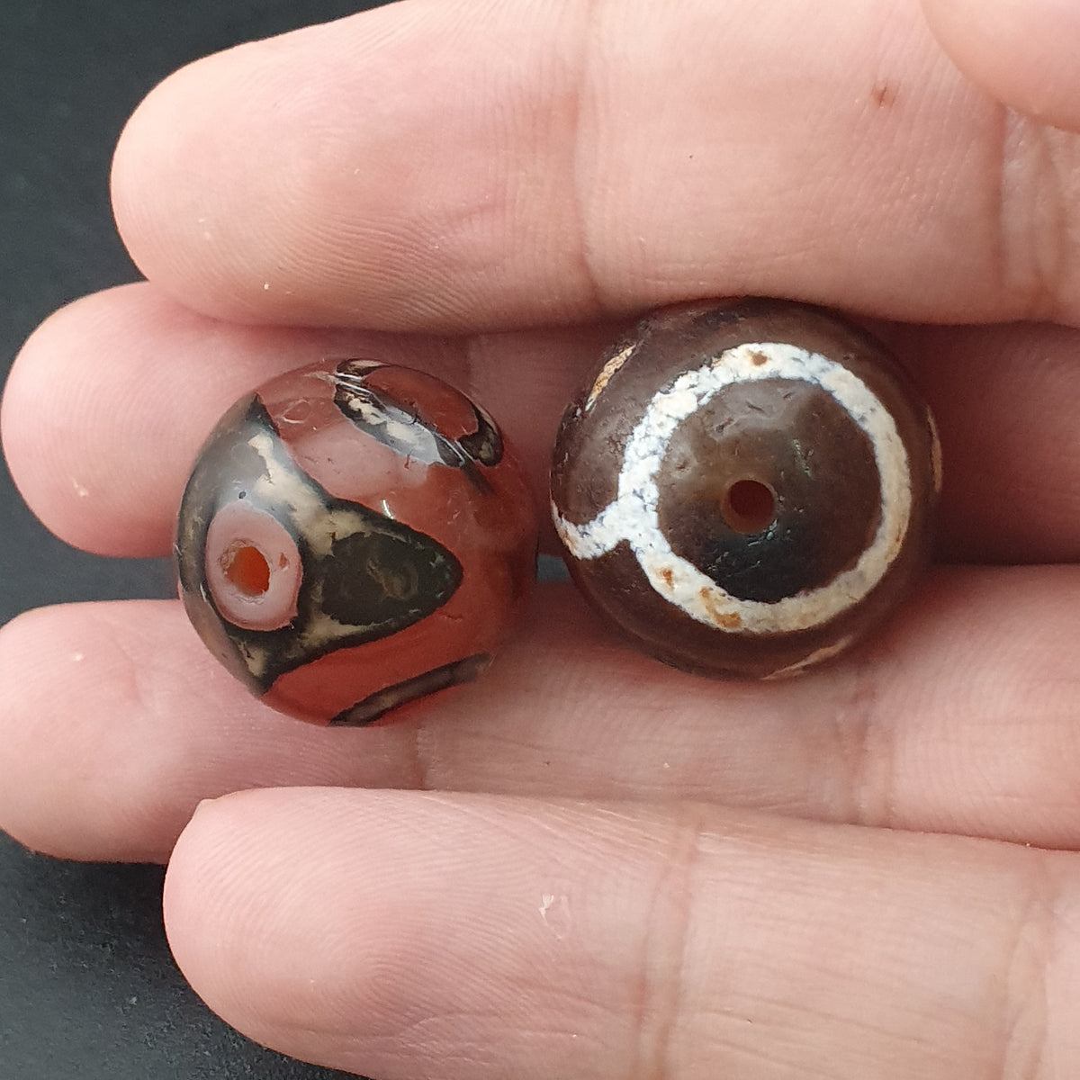 Vintage Etched Carnelian Agate Unique Pattern Beads Amulets
