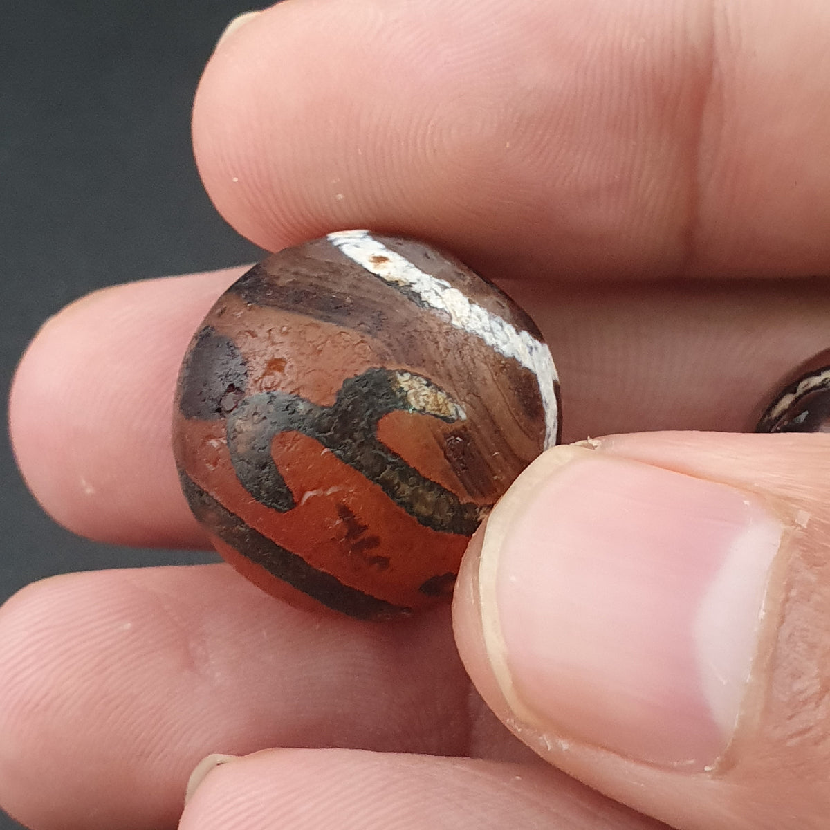 Vintage Etched Carnelian Agate Unique Pattern Beads Amulets
