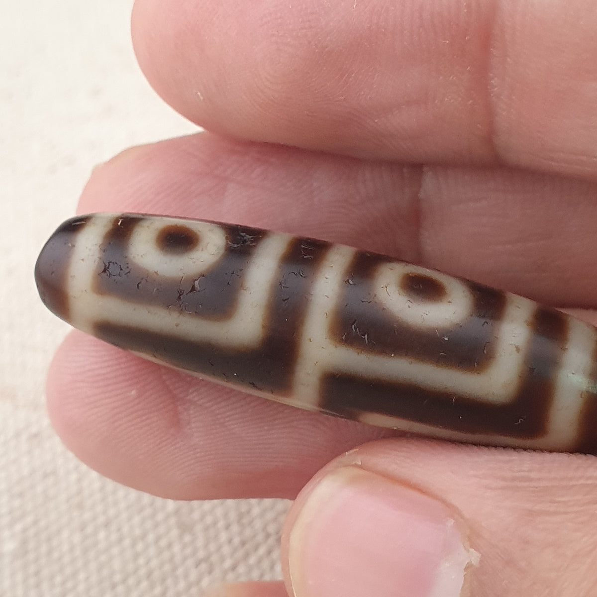 Antikes Himalaya-Tibetisches 4-Augen-Achat-Dzi-Perlen-Amulett