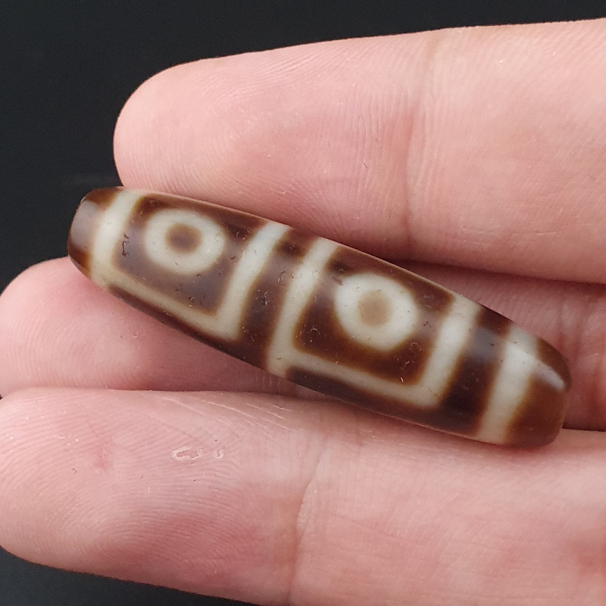 Antikes Himalaya-4-Augen-Tibet-Achat-Perlen-Amulett