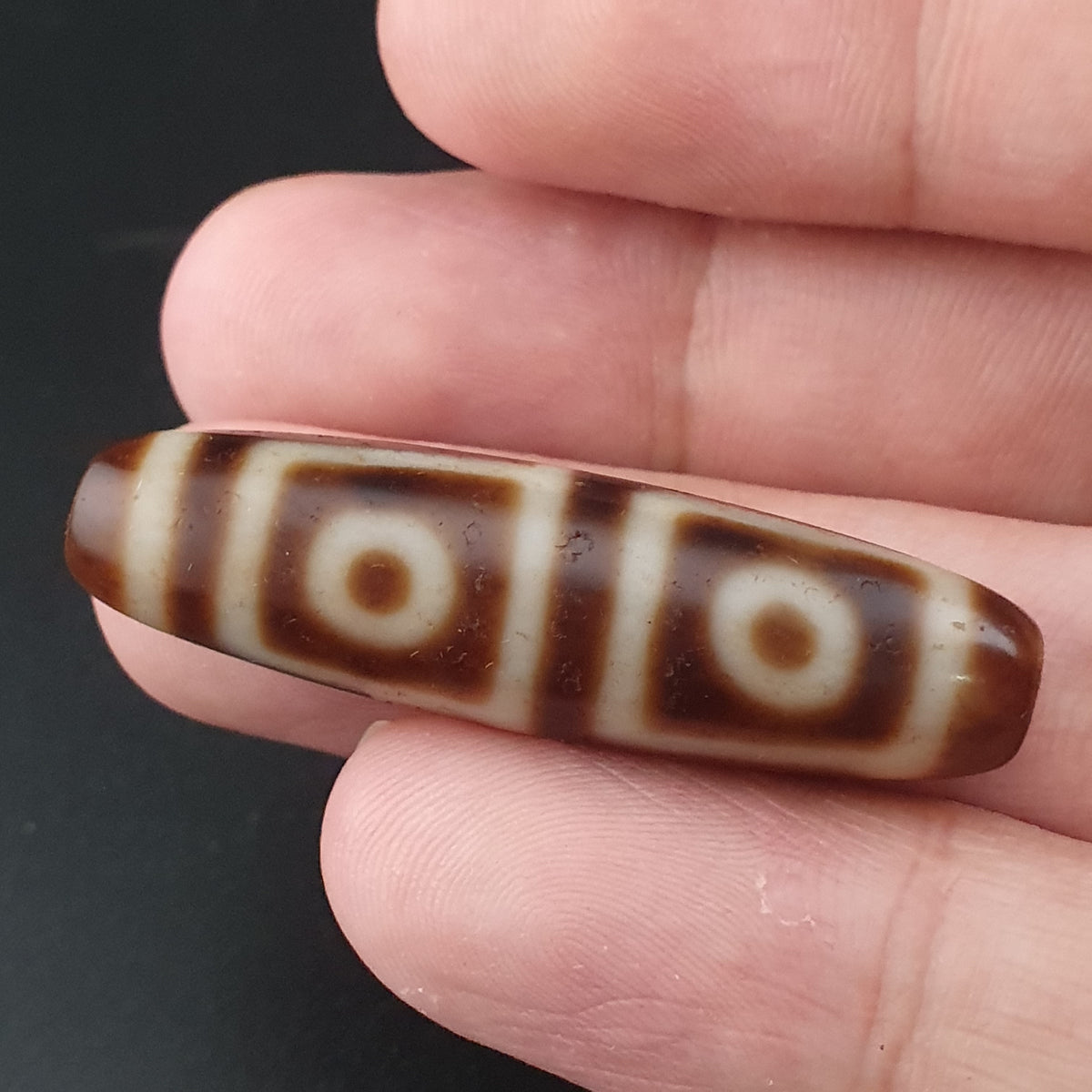 Antikes Himalaya-4-Augen-Tibet-Achat-Perlen-Amulett