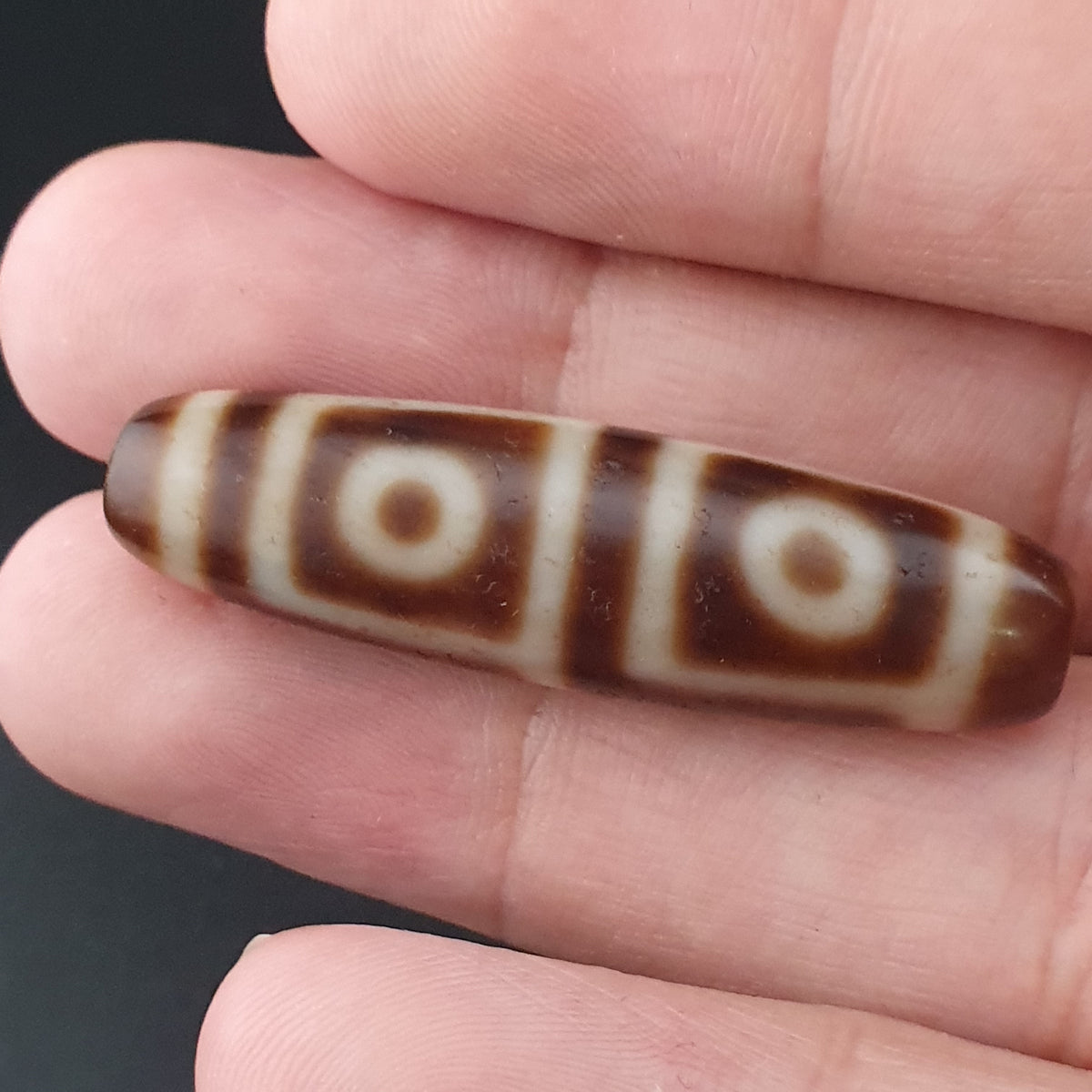 Antikes Himalaya-4-Augen-Tibet-Achat-Perlen-Amulett