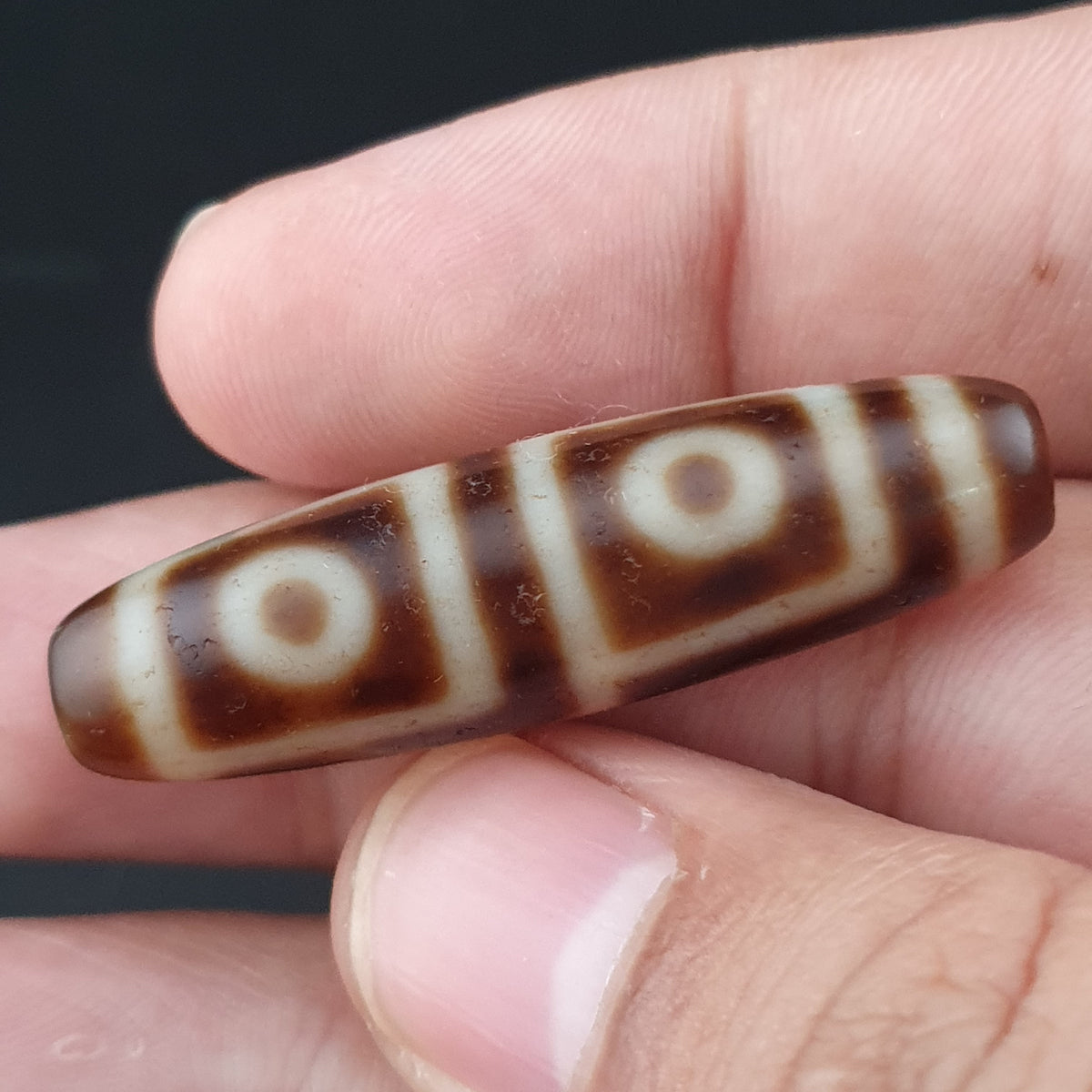 Antikes Himalaya-4-Augen-Tibet-Achat-Perlen-Amulett