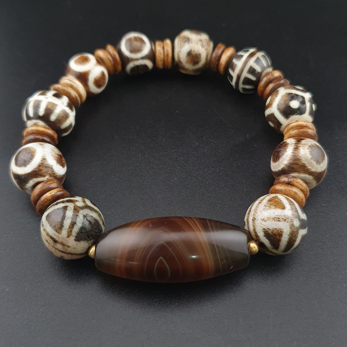 Antikes burmesisches Pumtek-Pyu & natürliches Achat-Suliemani-Augenperlen-Armband