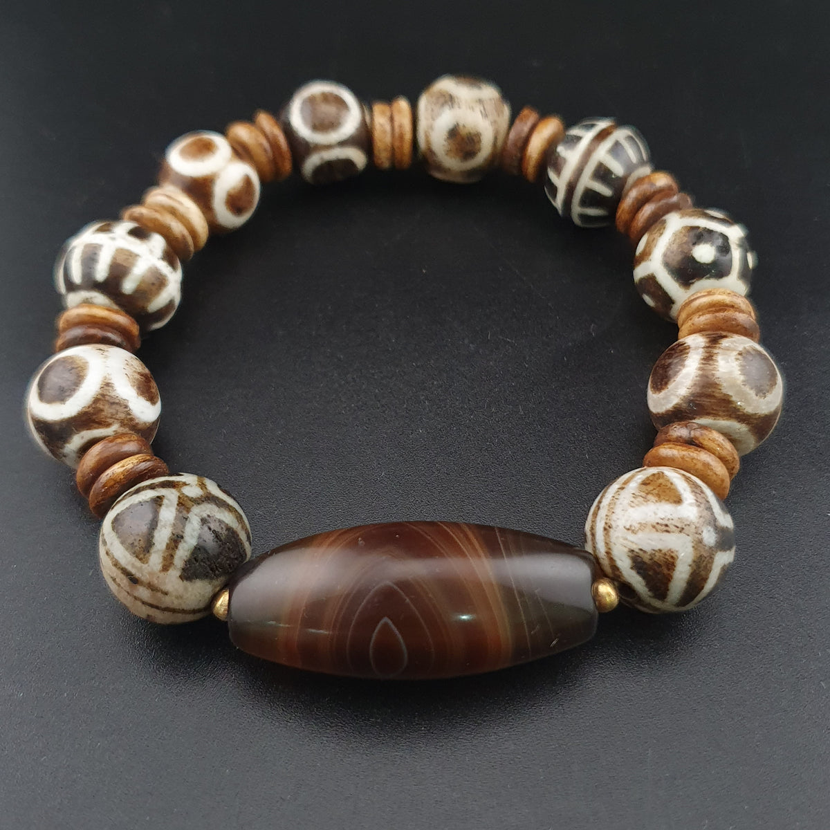 Antikes burmesisches Pumtek-Pyu & natürliches Achat-Suliemani-Augenperlen-Armband