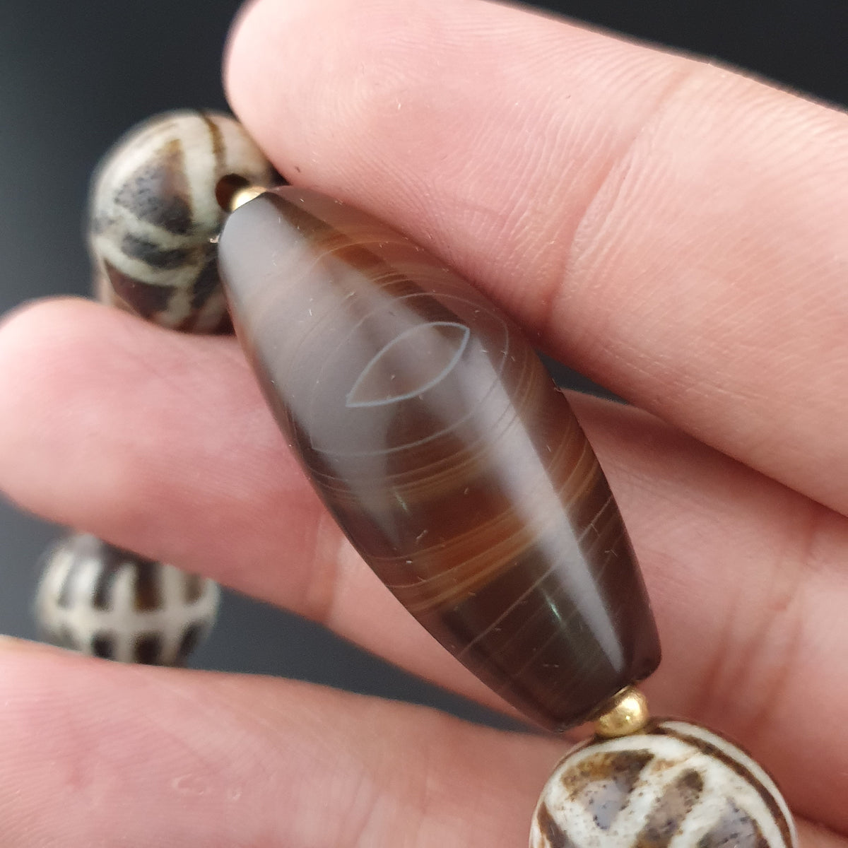Antikes burmesisches Pumtek-Pyu & natürliches Achat-Suliemani-Augenperlen-Armband