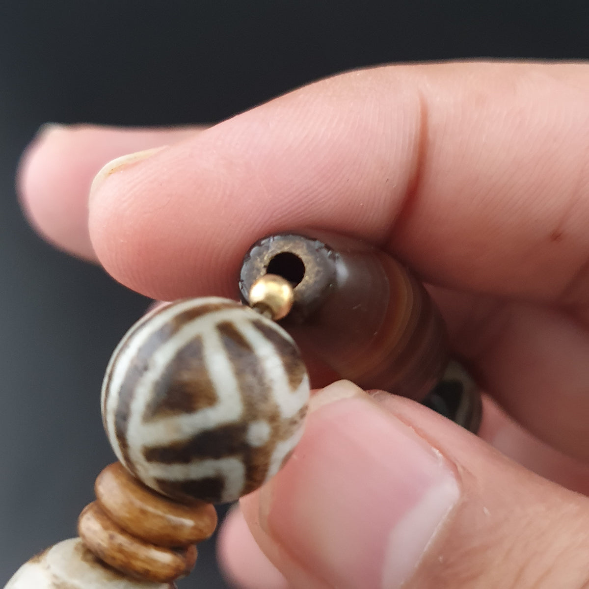 Antikes burmesisches Pumtek-Pyu & natürliches Achat-Suliemani-Augenperlen-Armband