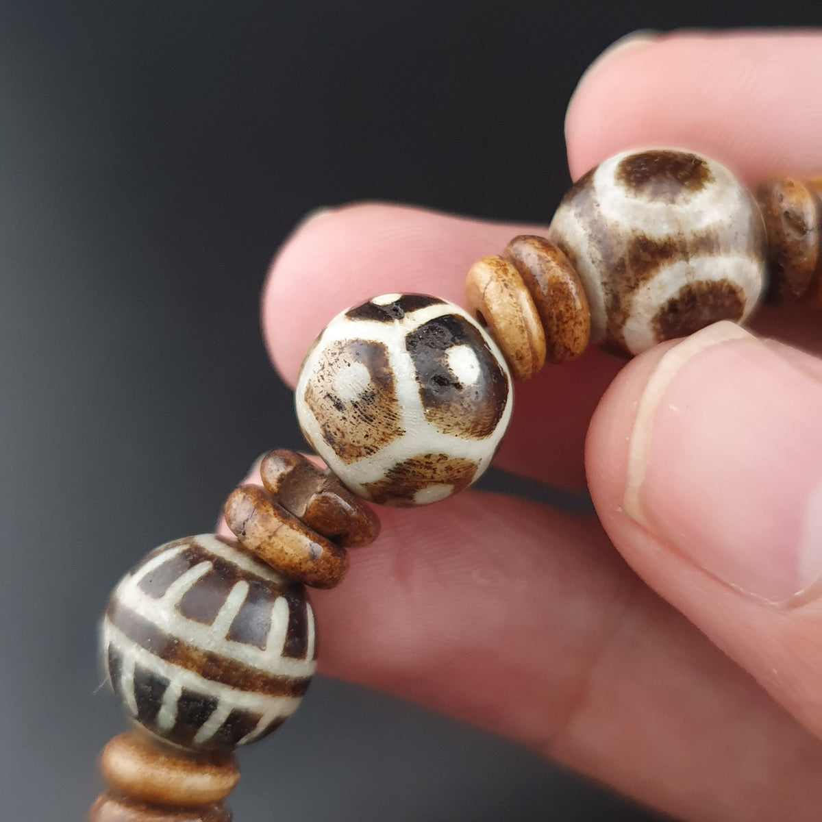 Antikes burmesisches Pumtek-Pyu & natürliches Achat-Suliemani-Augenperlen-Armband