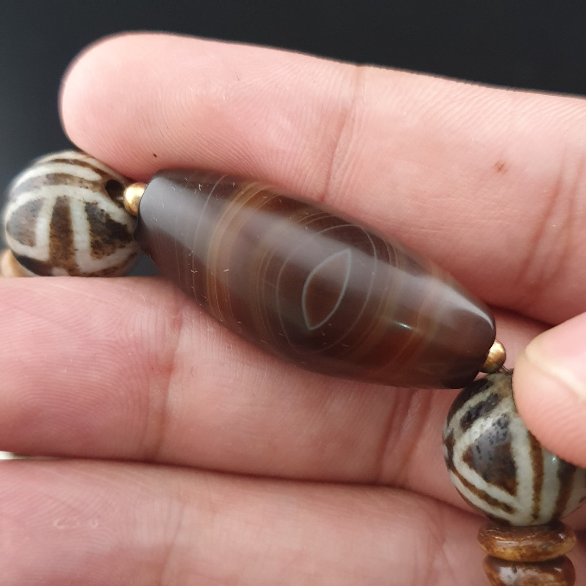 Antikes burmesisches Pumtek-Pyu & natürliches Achat-Suliemani-Augenperlen-Armband