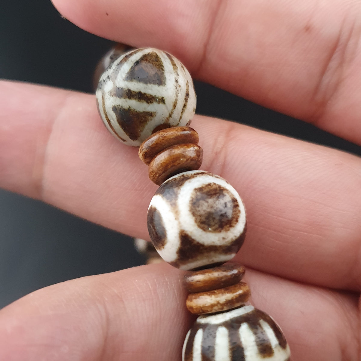 Antikes burmesisches Pumtek-Pyu & natürliches Achat-Suliemani-Augenperlen-Armband