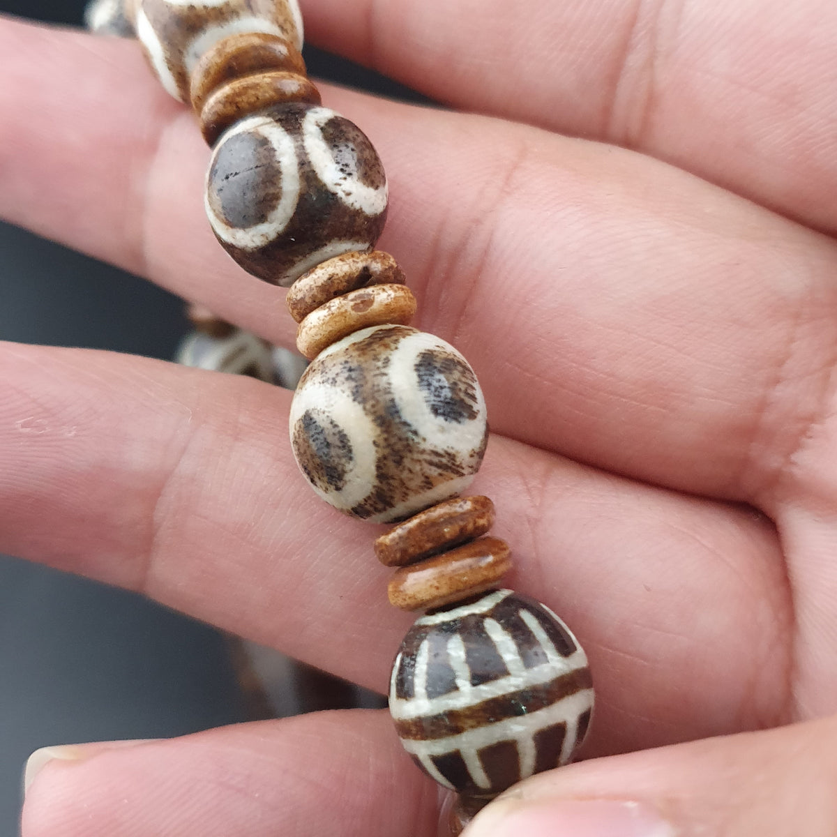 Antikes burmesisches Pumtek-Pyu & natürliches Achat-Suliemani-Augenperlen-Armband