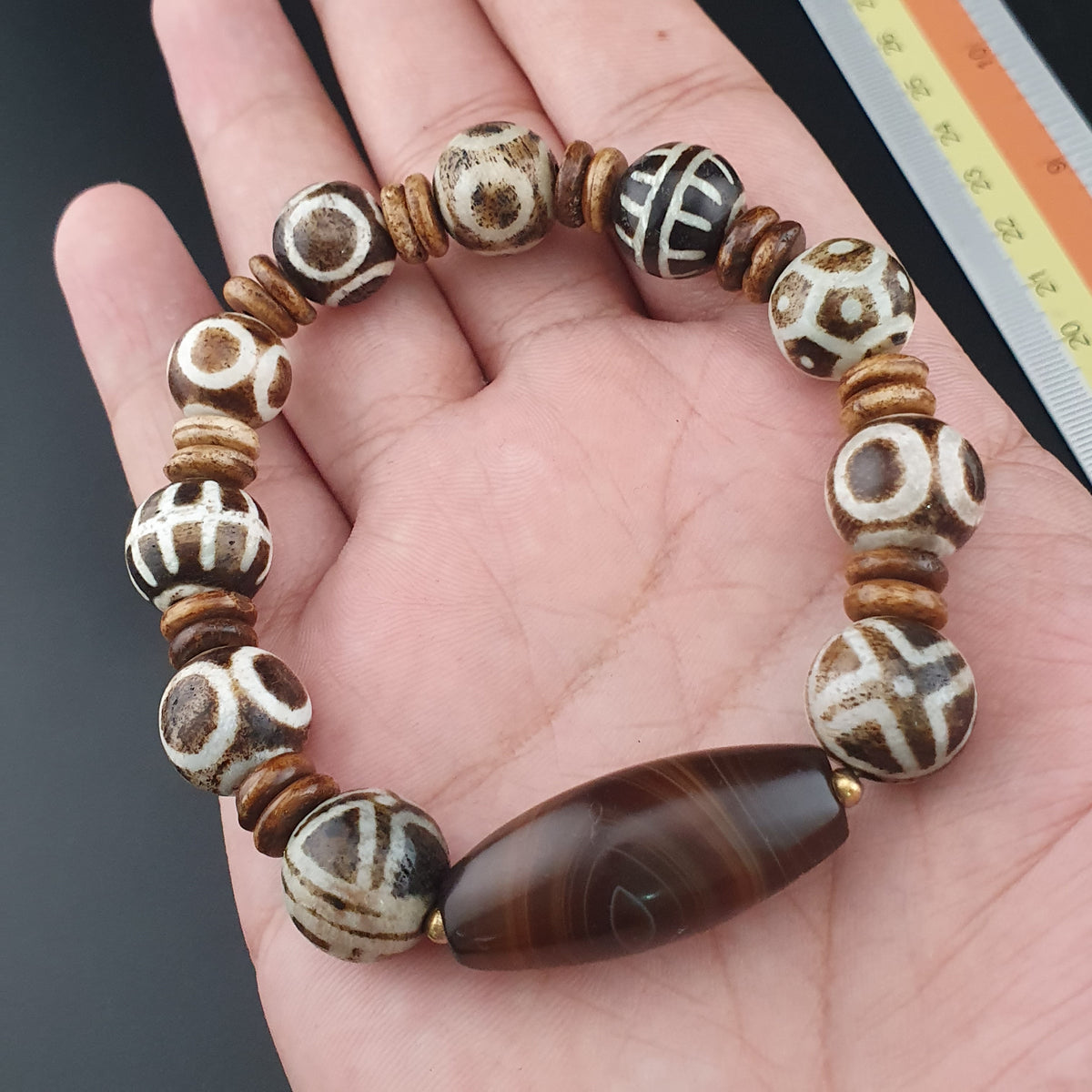 Antikes burmesisches Pumtek-Pyu & natürliches Achat-Suliemani-Augenperlen-Armband