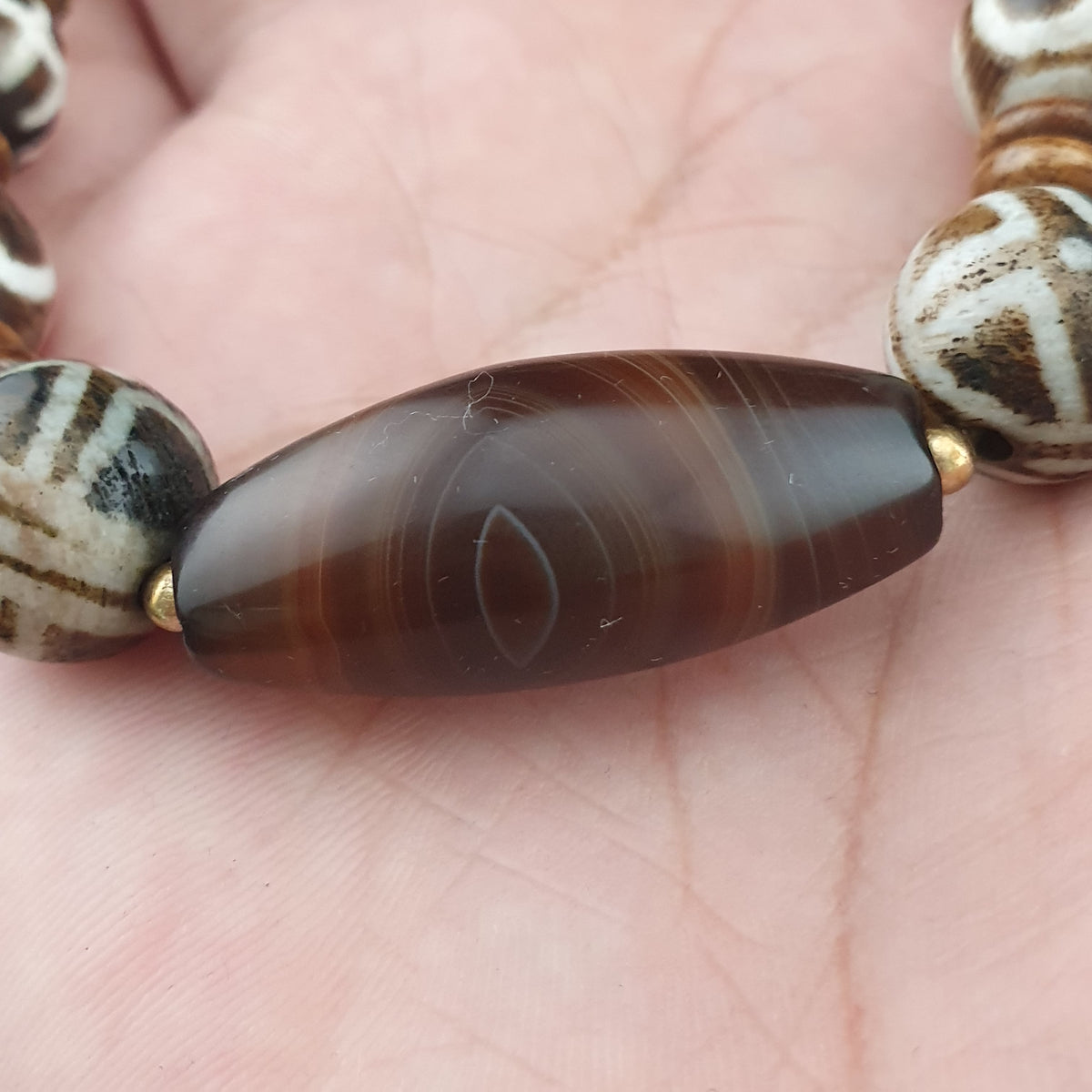 Antikes burmesisches Pumtek-Pyu & natürliches Achat-Suliemani-Augenperlen-Armband