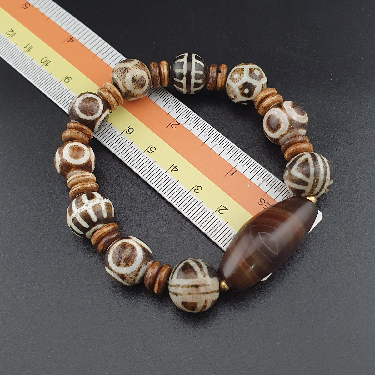 Antikes burmesisches Pumtek-Pyu & natürliches Achat-Suliemani-Augenperlen-Armband