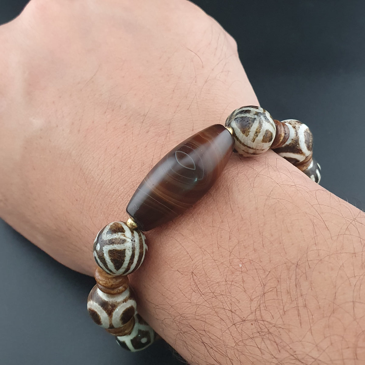 Antikes burmesisches Pumtek-Pyu & natürliches Achat-Suliemani-Augenperlen-Armband