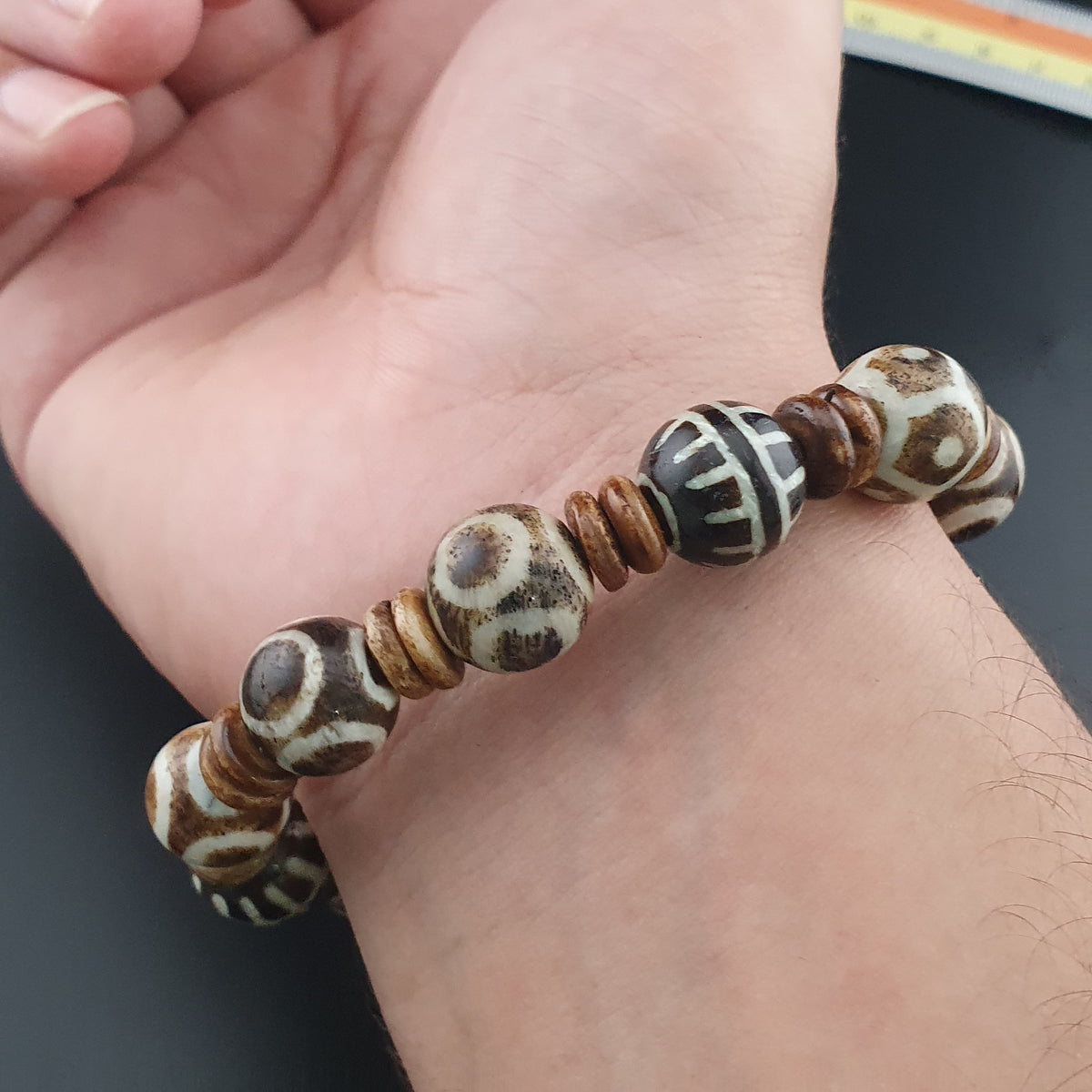 Antikes burmesisches Pumtek-Pyu & natürliches Achat-Suliemani-Augenperlen-Armband