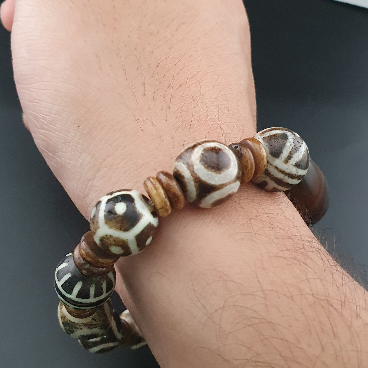 Antikes burmesisches Pumtek-Pyu & natürliches Achat-Suliemani-Augenperlen-Armband