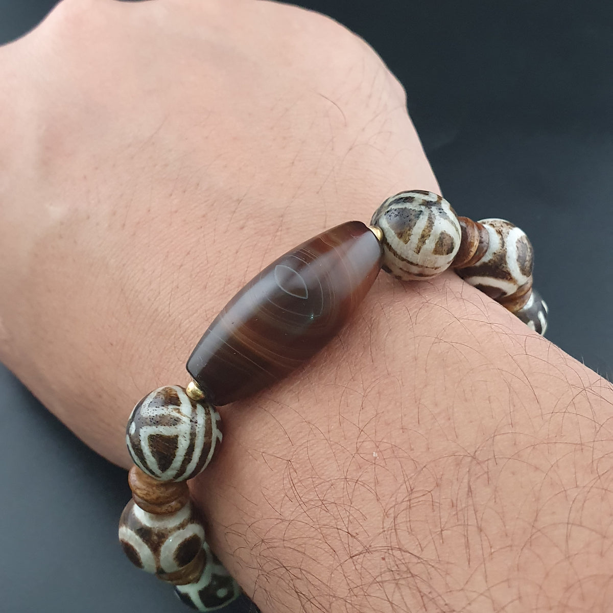 Antikes burmesisches Pumtek-Pyu & natürliches Achat-Suliemani-Augenperlen-Armband