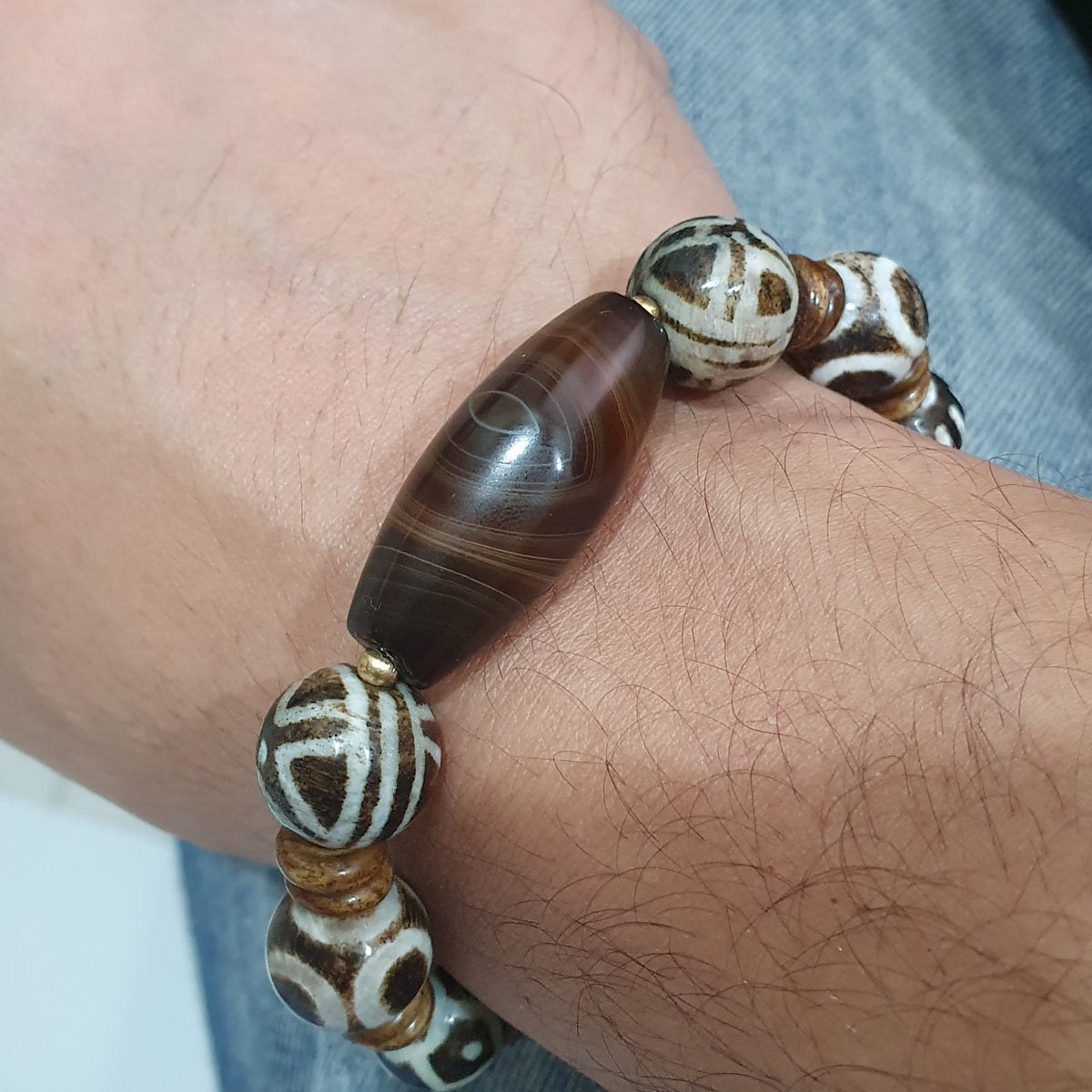 Antikes burmesisches Pumtek-Pyu & natürliches Achat-Suliemani-Augenperlen-Armband