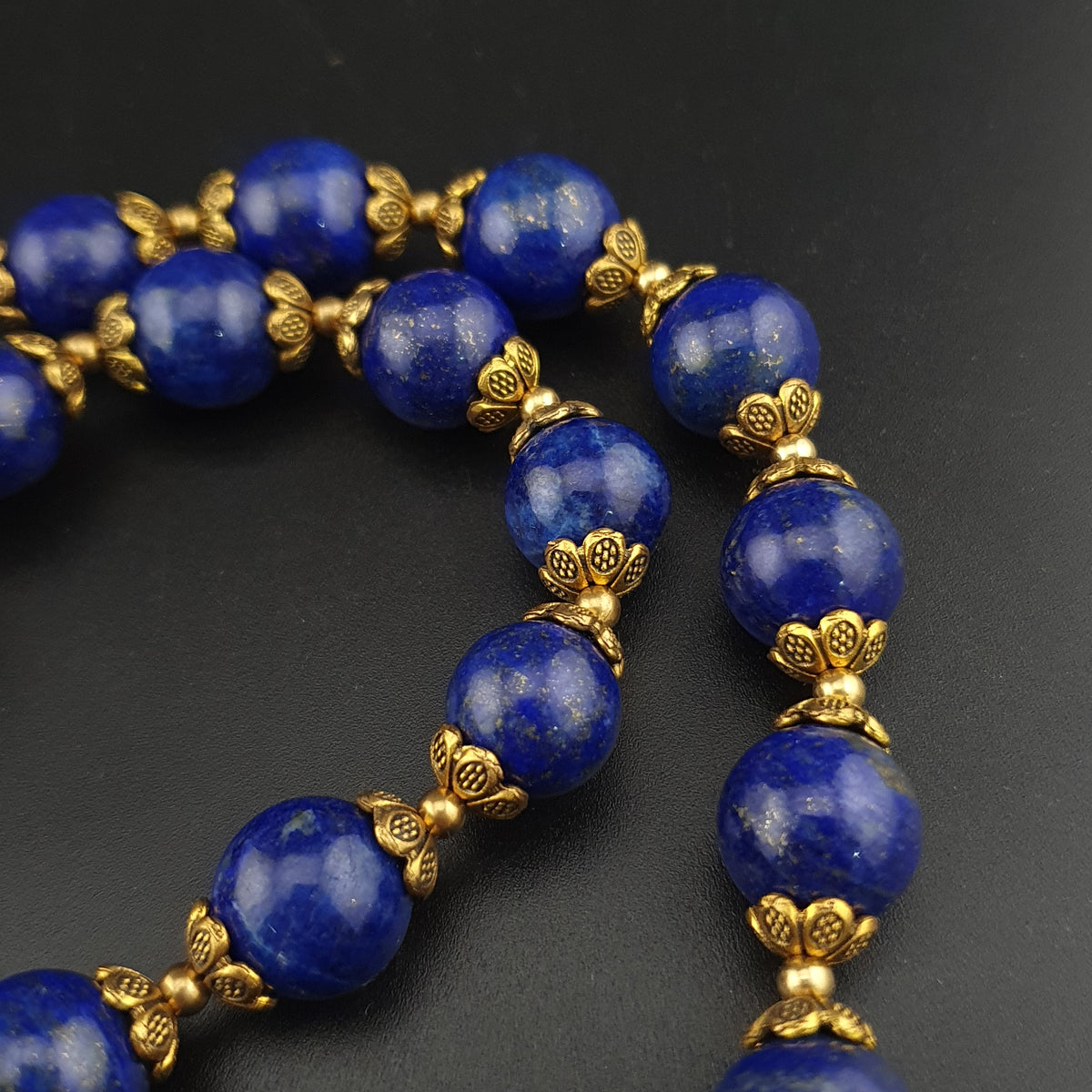 Vintage blau Lapislazuli & Messing Perlen Edelsteinkette