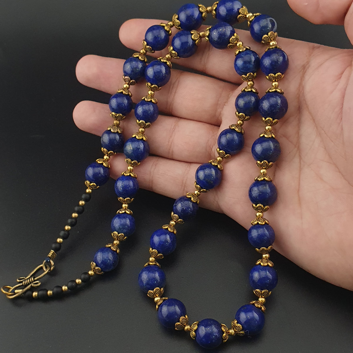 Vintage blau Lapislazuli & Messing Perlen Edelsteinkette