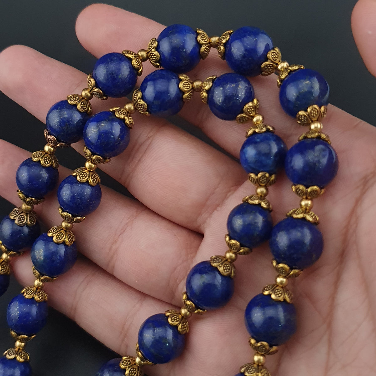 Vintage blau Lapislazuli & Messing Perlen Edelsteinkette