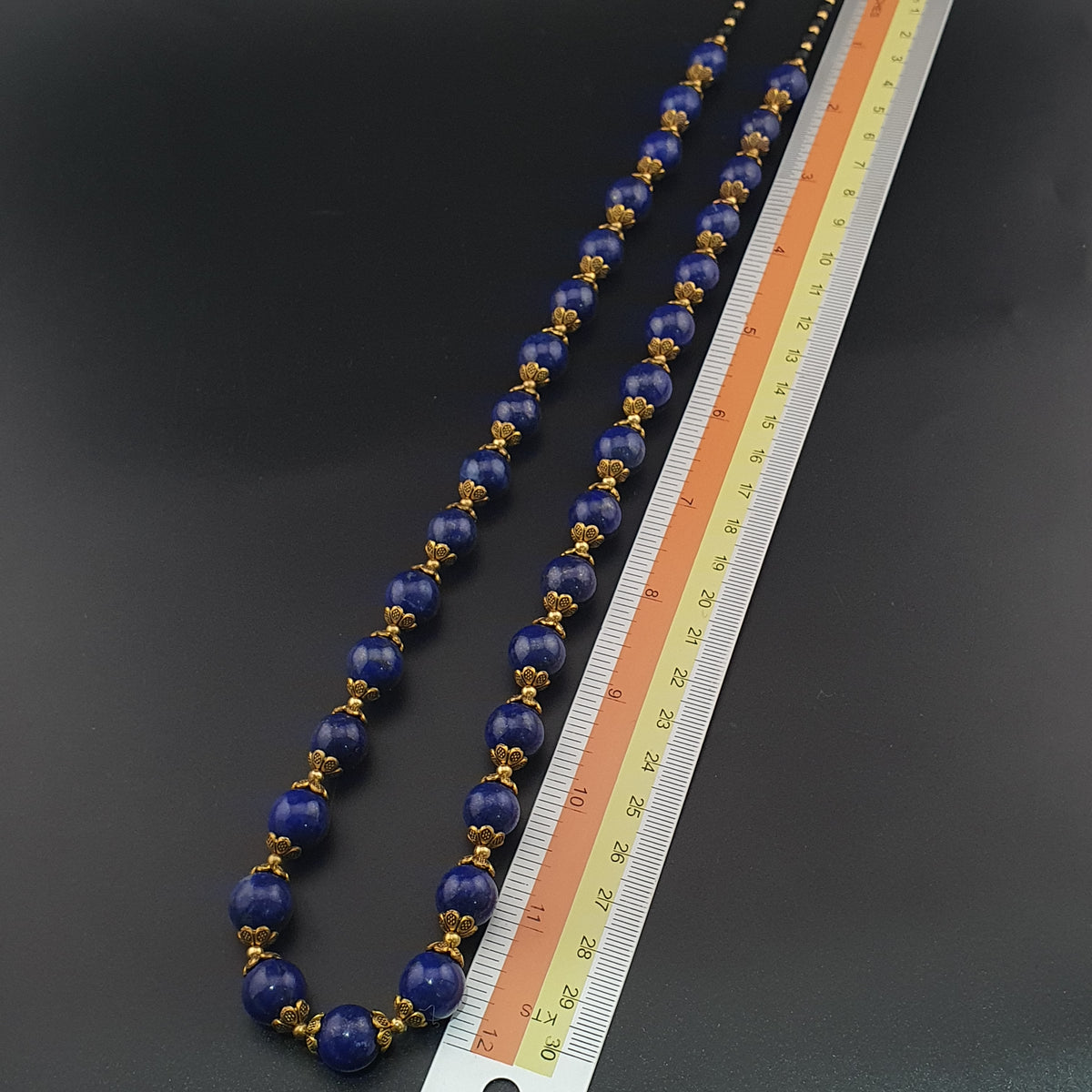 Vintage blau Lapislazuli & Messing Perlen Edelsteinkette
