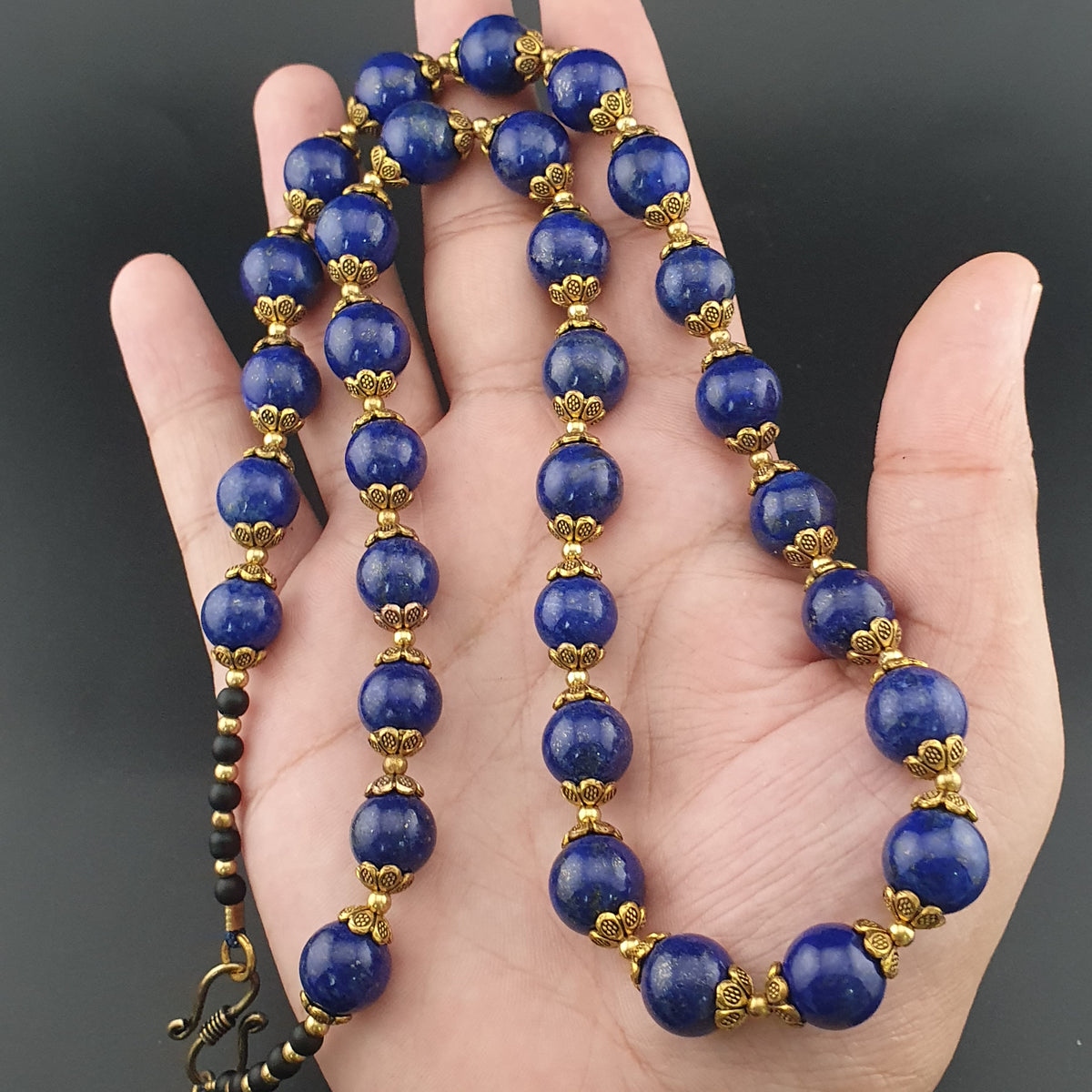 Vintage blau Lapislazuli & Messing Perlen Edelsteinkette